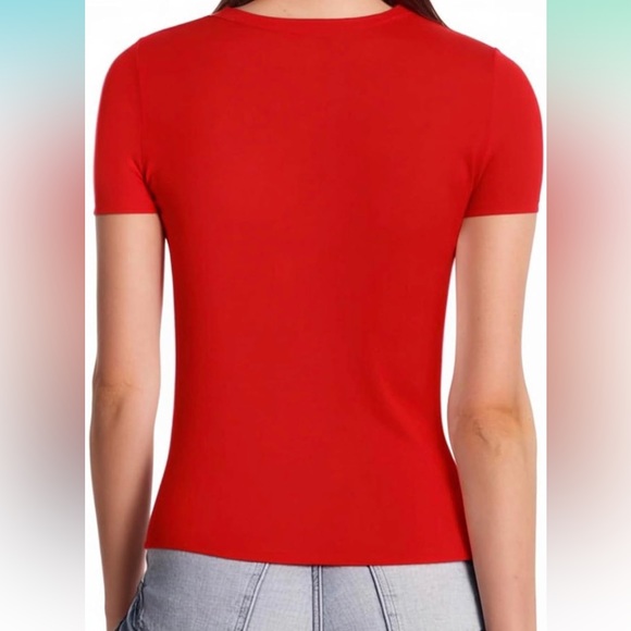 Short Sleeve Square Neck Top - Red - Picture 3 of 4